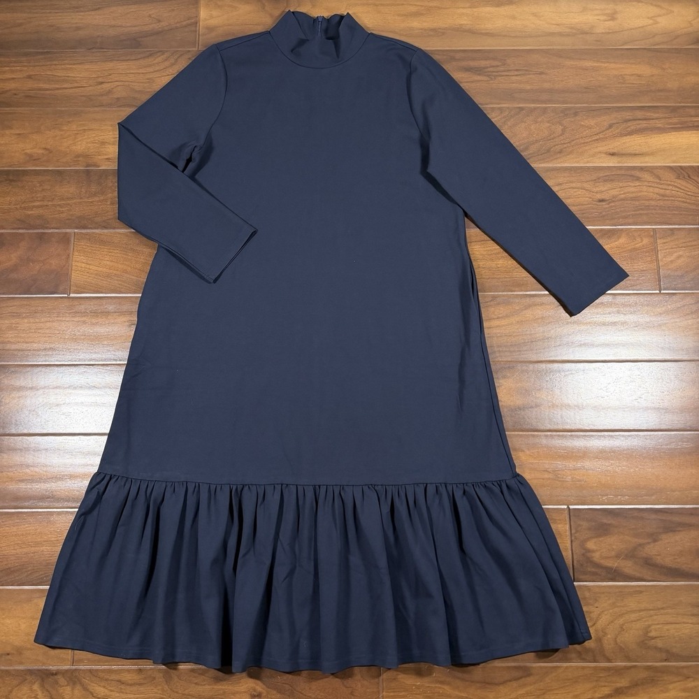 Dainty Jewells Size XL Blue Modest Long Sleeve Mock Neck Ruffle Hem Midi Dress
